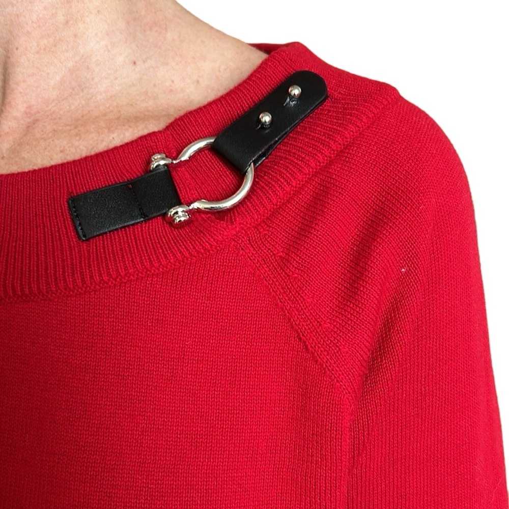 Lauren Ralph Lauren Cotton Buckle Boatneck Sweater Red‎ M